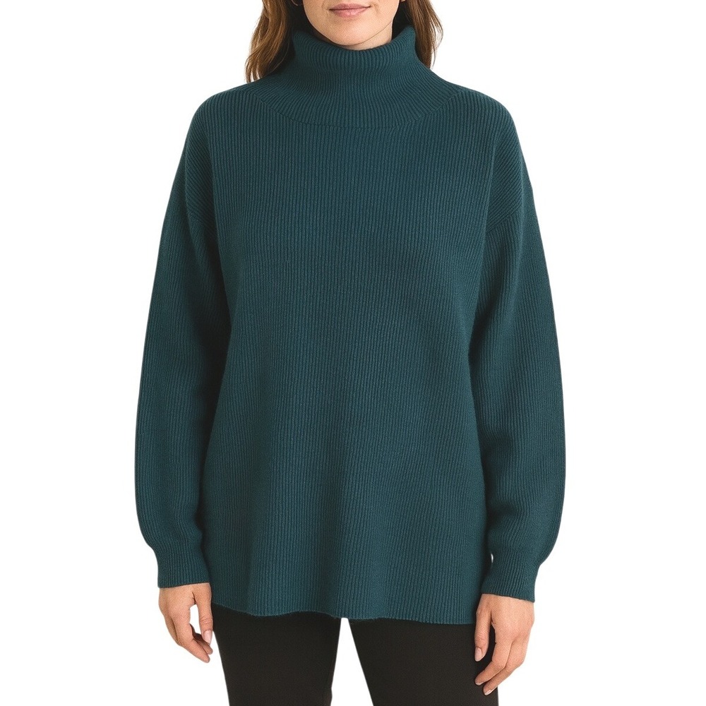 Free People Women's M Ribbed Knit Turtleneck‎ Pullover Sweater Teal Blue